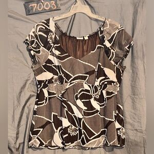 Cato Brown and White Floral Short Sleeve Blouse